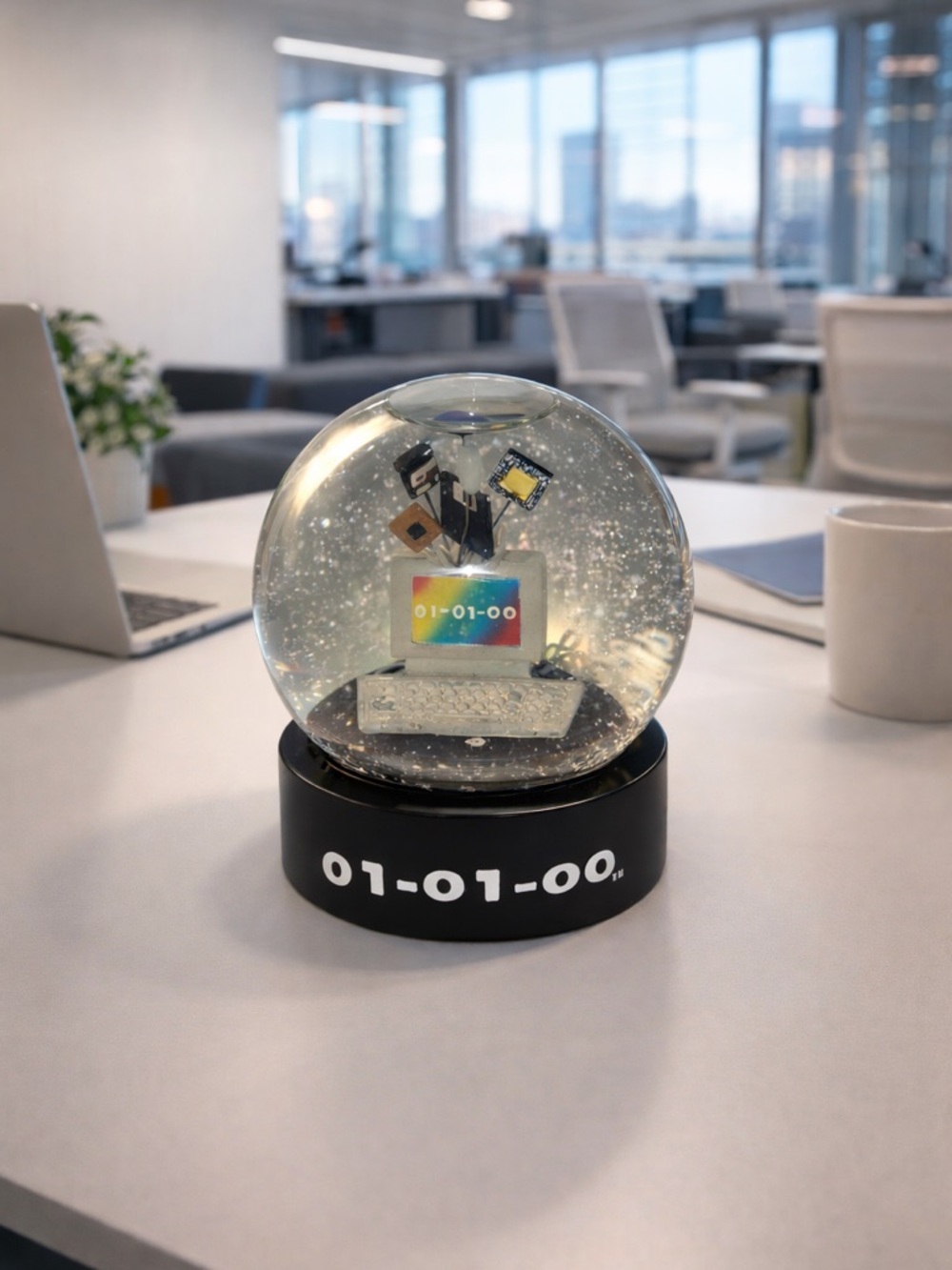 Vtg Y2K - Its Coming - Snow Globe Waterglobe - Desktop Computer 01-01-00 - 2000